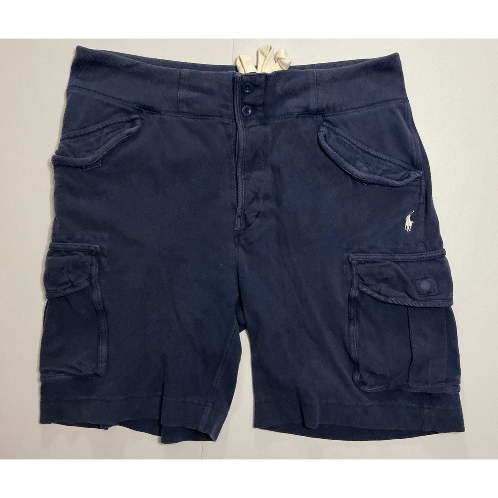 VTG Y2k Polo Ralph Lauren Baggy Mens Blue Cotton Heavy Cargo Shorts Skater M